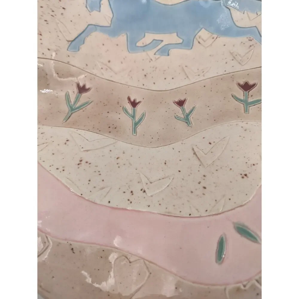 Vintage 1987 Barbara Demery Southwest Ceramic Shallow Bowl – Blue Horse-Signed - Picture 9 of 12